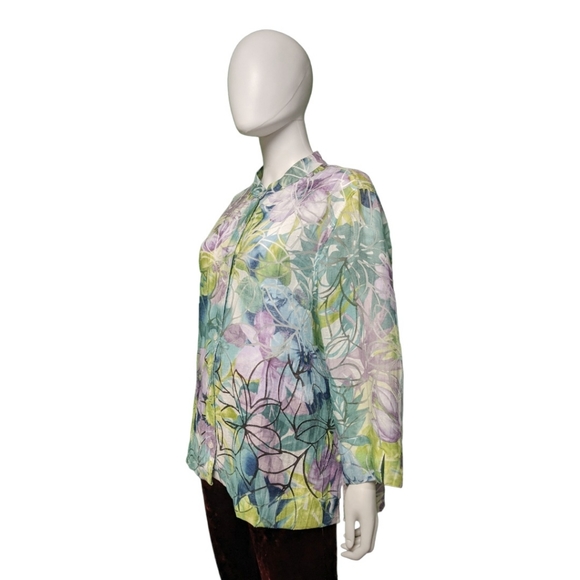 Alfred Dunner Semi-Sheer Multicolored Floral Shirt, 20 - Picture 4 of 7